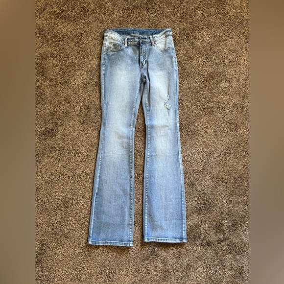 SHEIN ICON Ripped Frayed Flare Leg Jeans in a medium wash, Size 4 - Picture 4 of 8